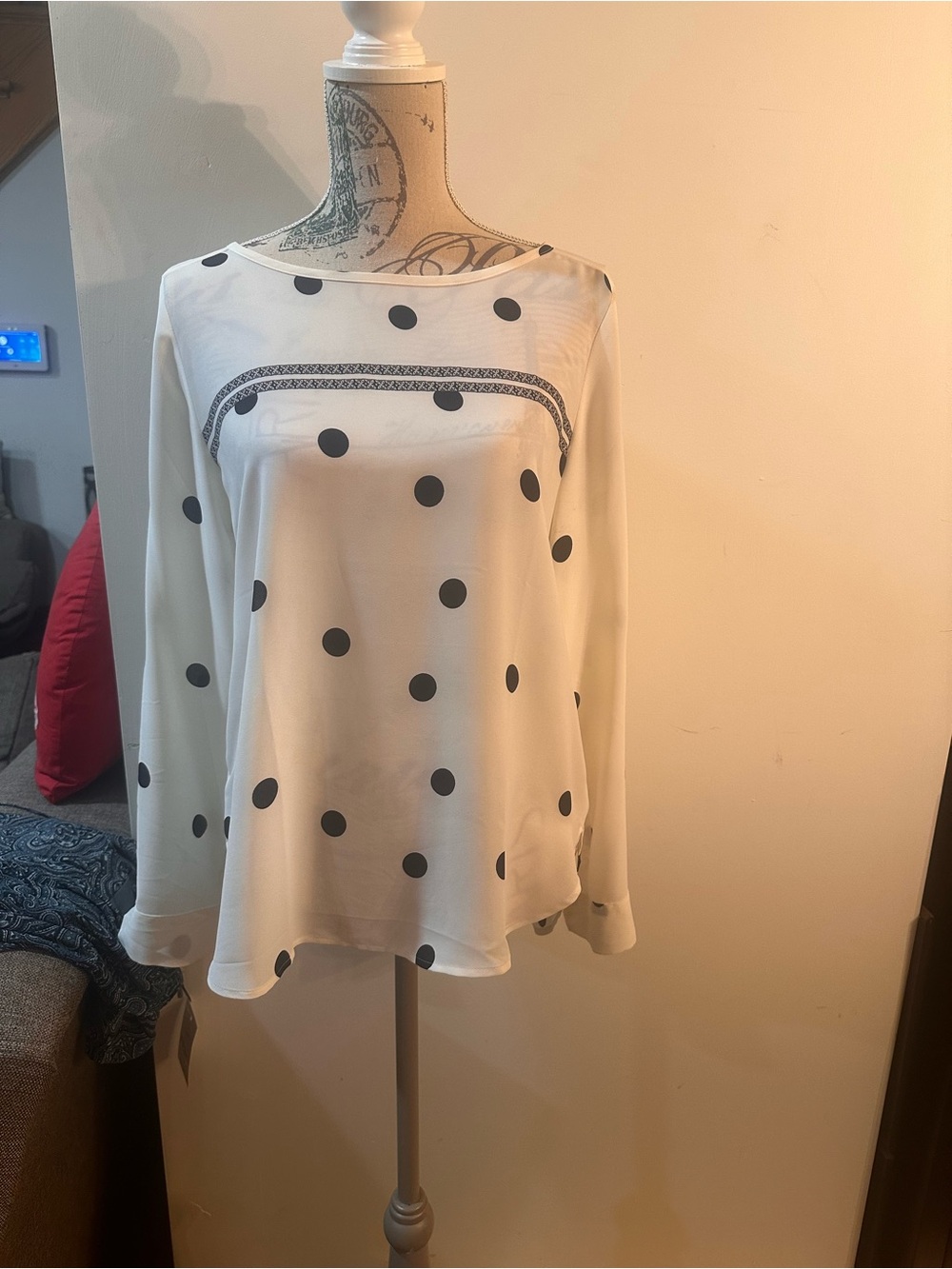 Loft White Polka-Dot Long Sleeve Blouse